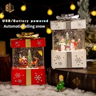Christmas Decorative Gift Box Rotating Music Box Crystal Ball Luminous Lighted Automatic Snow Music Box Christmas Gift Santa Claus Night Light