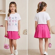 Claire Kids Girl Bowknots Print T-Shirt and Pleated Skirt 42128