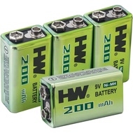 HW 9V Rechargeable Batteries for Smoke Detector, 4 Pack NiMH 200mAh 9 Volt Battery with 1.5 Hour Fas