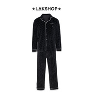 GXG Checkerboard Black Velvet Pajamas Set (Shirt + Pants)