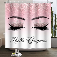 3D Digital Printing Resistant Waterproof Bathroom Shower Curtain Girly Pink Gold Eyelash Makeup Shower Curtain Bath Curtain Set Polyester Bathroom Curtain Eye Lash Home Decor with Hooks
