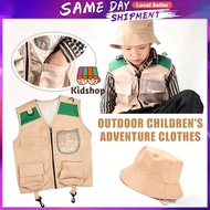 【Fast Shipping】Kids Explorer Costume Vest Hat Dress up Nature Adventures Suit for Toddlers Park Rang