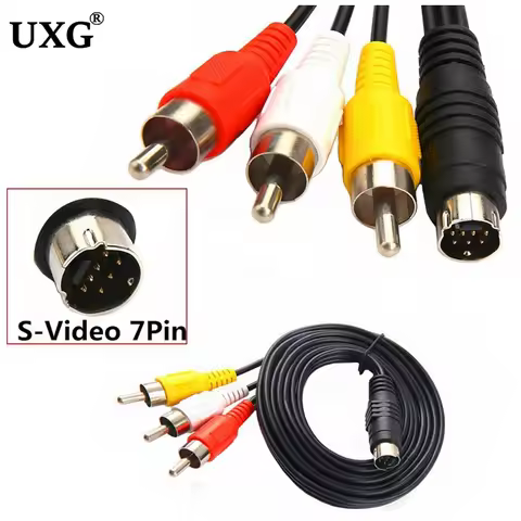 S-Video 7 Pin male plug to 3 RCA RGB male Audio Video Cable for PC Laptop TV 1.5m/150cm 5FT