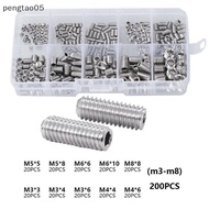 [pengtao05] 200Pcs M3/M4/M5/M6/M8 Headless Machine Ricebination Kits 304 Stainless Steel Hex Soet Se