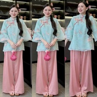 NT2231 Pearl Embroidered Silk Shirt Set – High Quality Satin Silk Pants NT2231