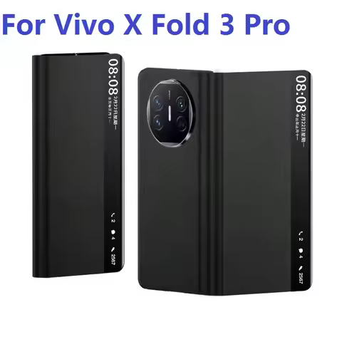 Slim Leather For Vivo X Fold 3 Pro Case Flip Book View Smart Windows Sleep Full Coverage Protection 