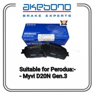 Akebono Brake Pads (Front) (Made in Indonesia) for Perodua Myvi D20N Gen.3 (Yr.2017 ~) (04465-BZ230)
