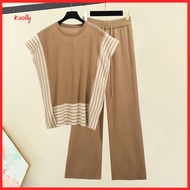 Kaolly| Women Striped Top Set Women Two-piece Suit Stylish 2-piece Women's Top and Pants Set Sleevel