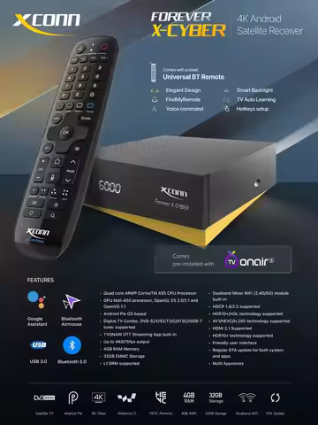XCONN FOREVER X-CYBER 4K tvbox iptv abonmen online DVB-S2X/S2/S *Satellite Service Forever* 4GB 32GB