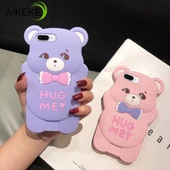 Compatible For Vivo Y73 Y79 Y81 Y83 Y85 Y93 Y91C Y1S V9 V7 Plus Phone Case 3D Pink Purple Bear Soft Silicone Protection Back Cover