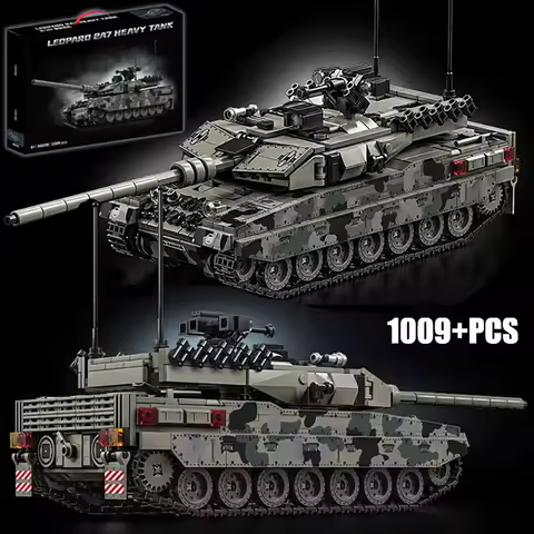 Military WW2 MOC Leopard 2A7 Army Main Battle Tank Soldiers Building Blocks Bricks M1 T90M Tank Set