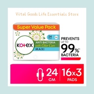 Kotex Natural Care Maxi Wing Anti-Bacteria Pad (24cm/16's x 3 Packs) Tuala Wanita