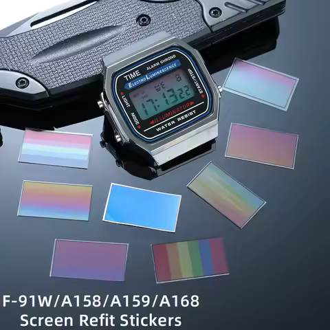 F-91W DIY Screen Stickers&Stainless Steel Case For CASIO 593 movement F91 A158 A159 colorful Sticker