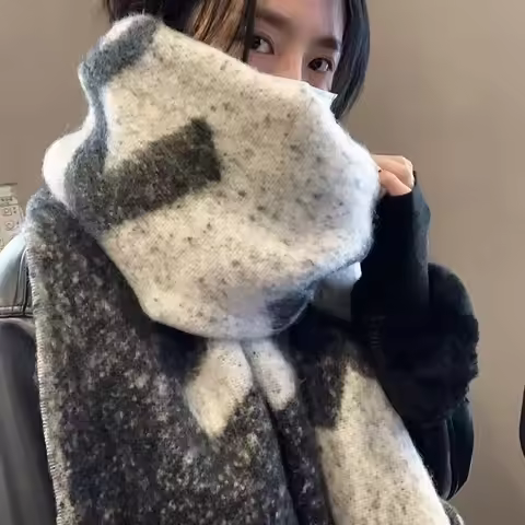 Fashion Mohair Wool Tassel Scarves Warm Thick Braid Fringe Vintage Thick Shawl Soft Charcoal Grey Lo