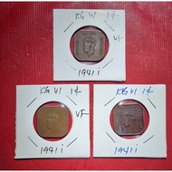 Malaya King George VI 1cent coin set.1941i (3pcs set)