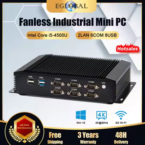 EGLOBAL Fanless PC Mini 4th Gen Intel i7-4650U/i5-4200U RS232 RS485 HD VGA USB Industrial Computer 7