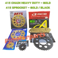 ( 415 ) LC135/RXZ/Y125Z ZR/125Z/ZR/SRL110/Y16 Y15 4-LUBANG 415H CHAIN GOLD RANTAI HEAVY DUTY 415 SPR
