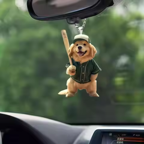 Cute Car Hanging Pendant With Dog Holding Baseball Drinking Mirror Rearview Pendant Cat Accessories 