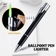 Butane Lighter Ballpoint Pen Lighter Wndproof Refillable Adjustable Cool Blue frame Lighter (Gas Fre