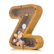 Piggy bank for boys girls adults LETTER Christmas gift Wooden coin bank