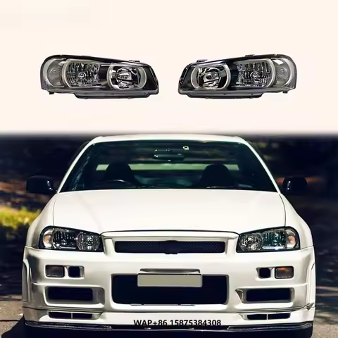 For Skyline R34 GTR GTT Body Parts OE Style ABS Black Projector LED Headlight Pair