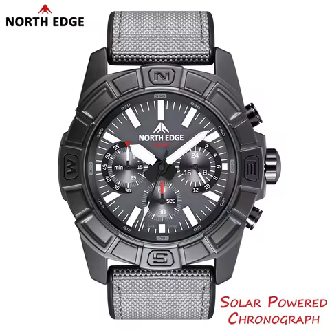 NORTH EDGE 2025 BLAZE Men's Solar Powered Watch 316 Stainless Steel Case Quartz Movement Waterproof 