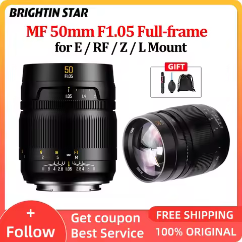 Brightin Star 50mm F1.05 Full Frame Manual Focus Portrait Prime Lens for Sony E Canon RF Nikon Z for