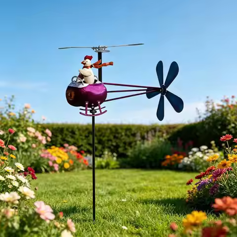 Garden Spinner Rooster Helicopter Wind Spinner Wind Driven Kinetic Sculpture, Funny Garden Wind Spin
