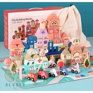 ALVSKY WOODEN BUILDING BLOCK TOYS / CITY BUILDING BLOCK TOYS 115 PCS WOODEN BUILDING BLOCK TOYS