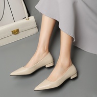 Women's Flat Shoes Leather Pointed Toe Lazy Ballet Flats Ladies Commute to Work Black White Shoes