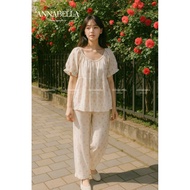 Annabella – Women's Pajama Set Baby doll Shirt Short Sleeves Soft and Cool Muslin Long Pants – 2 Siz