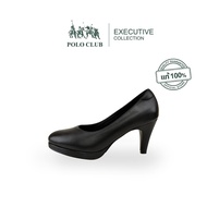 POLO CLUB รองเท้าหนัง รุ่น P1956 สีดำ | รองเท้าคัทชูผู้หญิง  รองเท้าส้นสูง รองเท้าทำงานผู้หญิง รองเท้าลำลอง