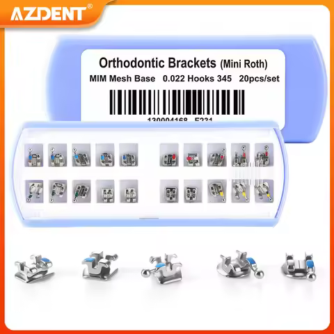 20pcs/Box AZDENT Dental Bracket Orthodontic Braces MIM Monoblock Split Metal Mesh Base Mini Roth/MBT