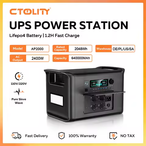 CTOLITY AP2000 2400W Portable Solar Generator 2048Wh Lifepo4 Battery Power Station Pure Sinve Wave A