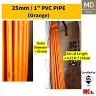 (Orange, Medium Duty) 10pcs x 4.75 ft 25mm PVC Conduit Pipe PVC pipe DIY Pipe