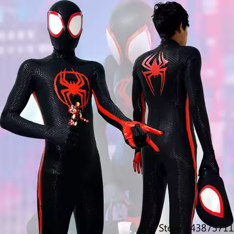 Miles Morales Spider-Man Jumpsuit & Mask Screen Printing 1:1 3D Handmade Customized Spiderman Suit H