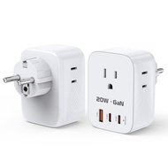 2 Pack Germany France Travel Power Adapter,Type E F Plug Adapter USB C with 3 Outlet Converter,1 USB