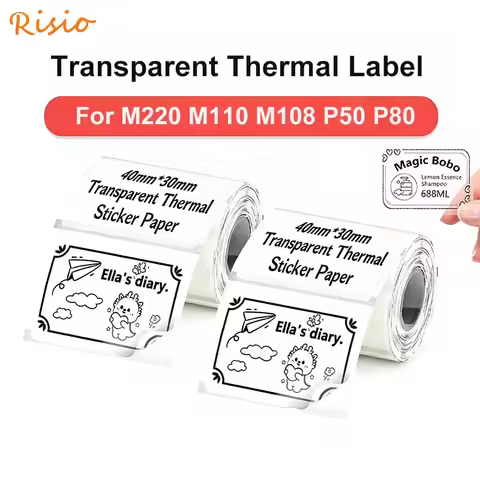 Transparent Clear Thermal Label Risio 50x30mm 40x30mm 40x20mm Waterproof Adhesive Roll Sticker Paper