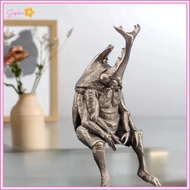 UVIGM> Antique Brass Realistic Beetle Sculpture Dual Horned Beetle Figurine With Intricate Detailing