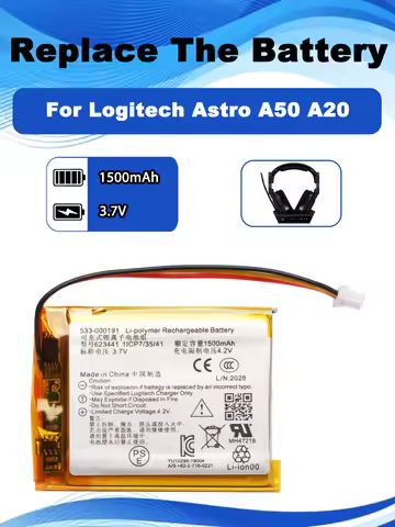 3.7V 1500mAh Replacement Battery For Logitech Astro A50 A20 Wireless Headset Accumulator Batteria 53