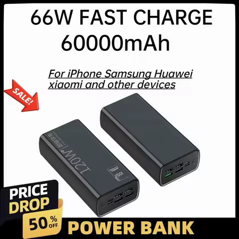 High Capacity 66W Quick Charge 60000mAh Power Bank Digital Screen Portable Battery Charger For iPhon