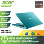 Acer Swift 3 SF314-43-R7TH Laptop NX.ACPSM.001 14IN IPS FHD AMD Ryzen 7-5700U 16GB Ram 512GB SSD Win 10 Preload Office Home And Student