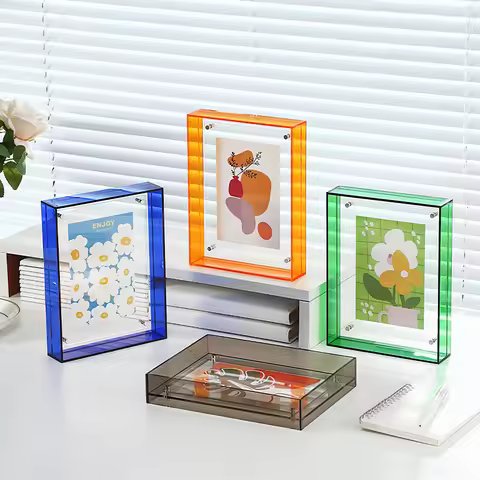 Acrylic Photo Frame Plastic Rectangle Hollow Picture Framed Holder Two Side Case Transparent Drawing