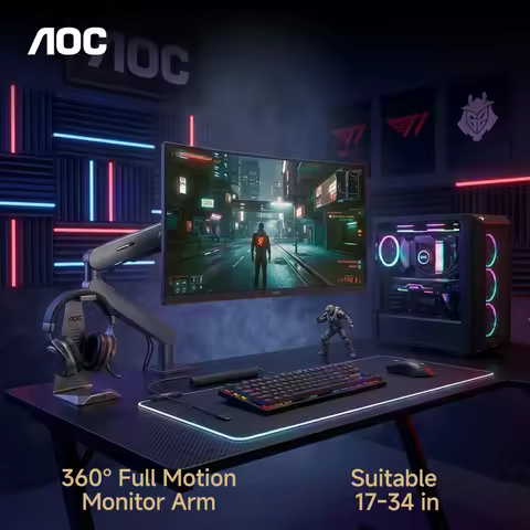 AOC AM400PLUS Premium Aluminum Single Monitor Arm Mechanical Spring Monitor Stand for 17-34 Inch PC 