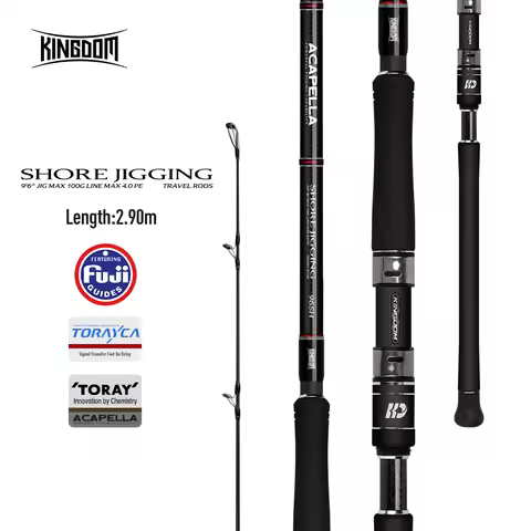 Kingdom 5 Sections Travel Shore Jigging Fishing Rod 2.9m Max Jig Lure 100g Max PE Line 4.0# Fuji Rin