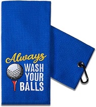 TOUNER Funny Golf Towel Gift for Dad, Retirement Gifts for Men Golfer, Funny Golf Towel for Men, Embroidered Golf Towels for Golf Bags with Clip (Alwys Wash Your Balls)