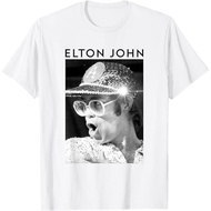 Elton John Official Black and White Photo Sequin Hat T-Shirt