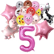 15Pcs Farm Animal Number Balloons for Farm Birthday Party Decorations Supplies Cow Chicken Sheep Pig