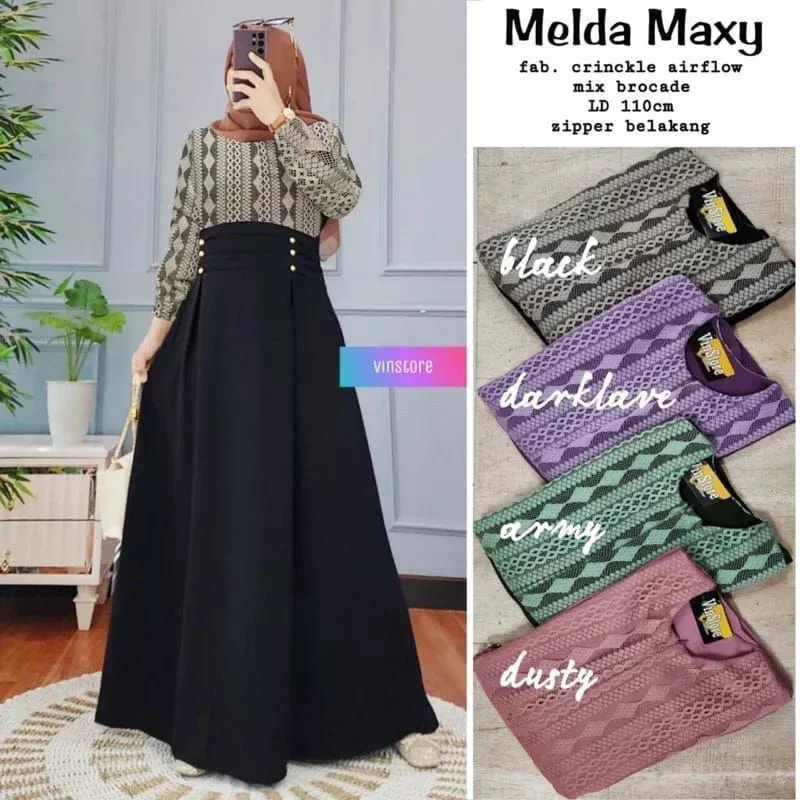 melda maxy bahan cringkle airflow mix brukat gamis kombinasi brokat