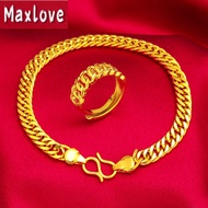 [2 In 1 Set] Gelang Tangan Lelaki Original 916 Gold Ladies Bracelet Ring Jewelry Set Gold 916 Origin